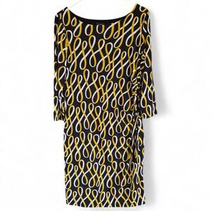 Ann Taylor Black & Gold Geometric Ribbon Pattern Stretch Dress Large